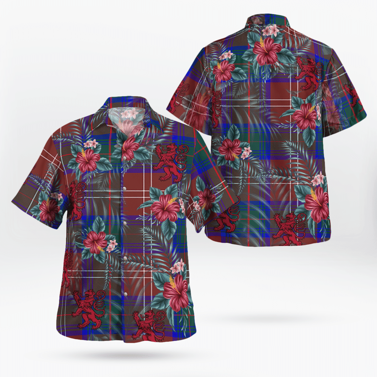 Clan Chisholm Hunting Modern Tartan Scottish Lion Hawaiian Shirt MB84 Chisholm Hunting Modern Tartan Tartan Hawaii Shirt   