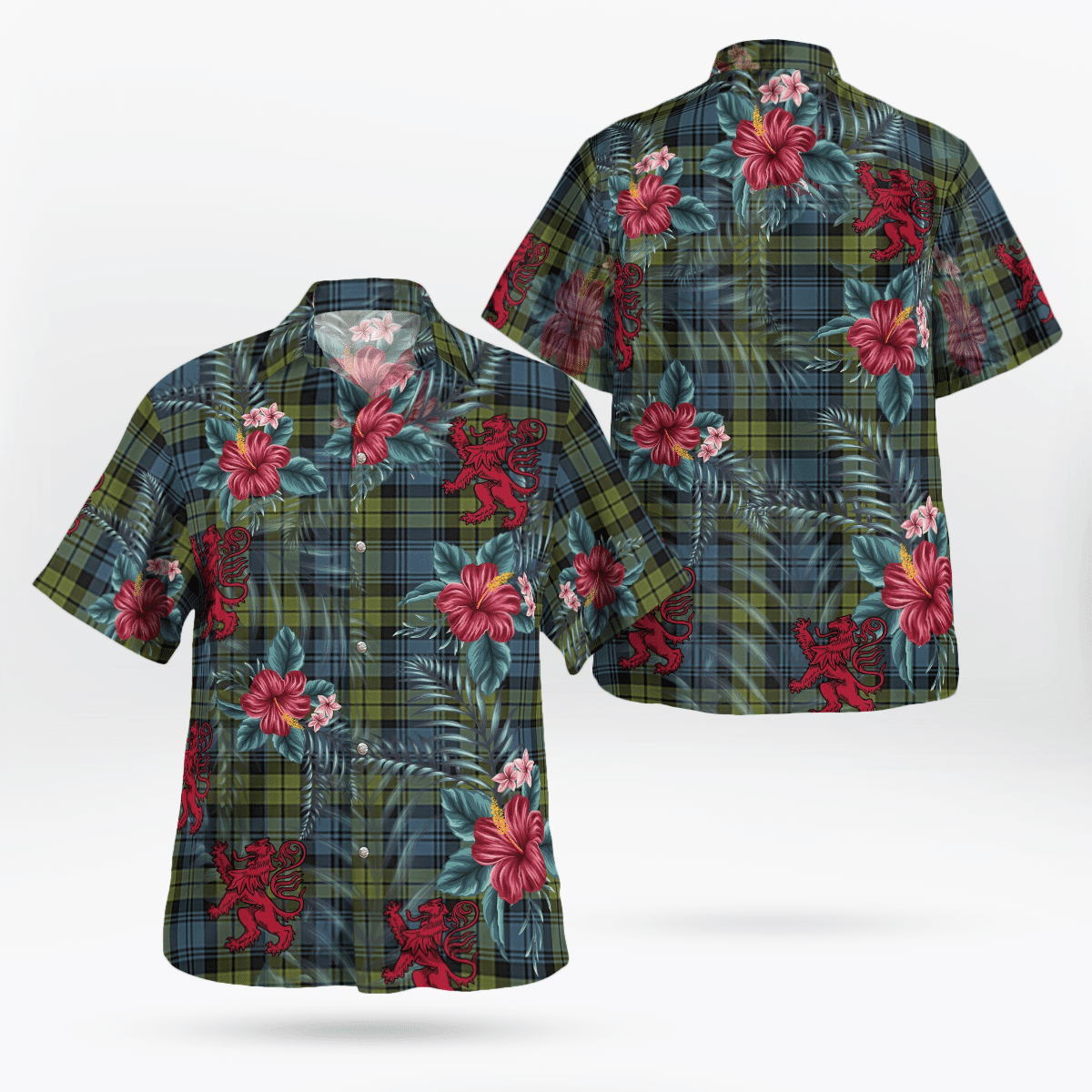 Clan Campbell Tartan Scottish Lion Hawaiian Shirt UP55 Campbell Tartan Tartan Hawaii Shirt   