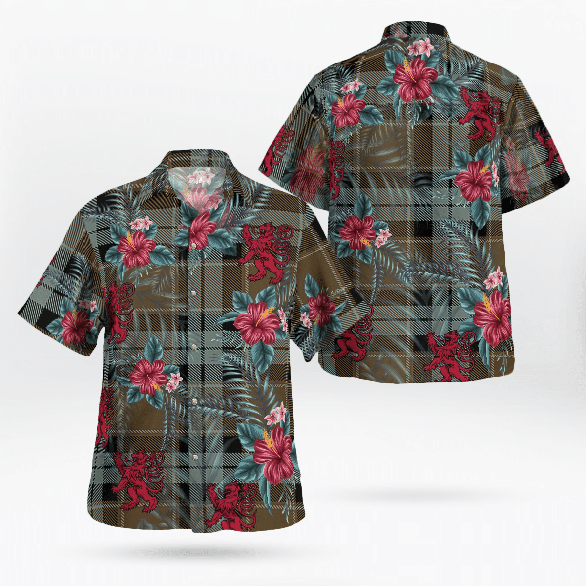 Clan Graham of Menteith Weathered Tartan Scottish Lion Hawaiian Shirt CD80 Graham of Menteith Weathered Tartan Tartan Hawaii Shirt   