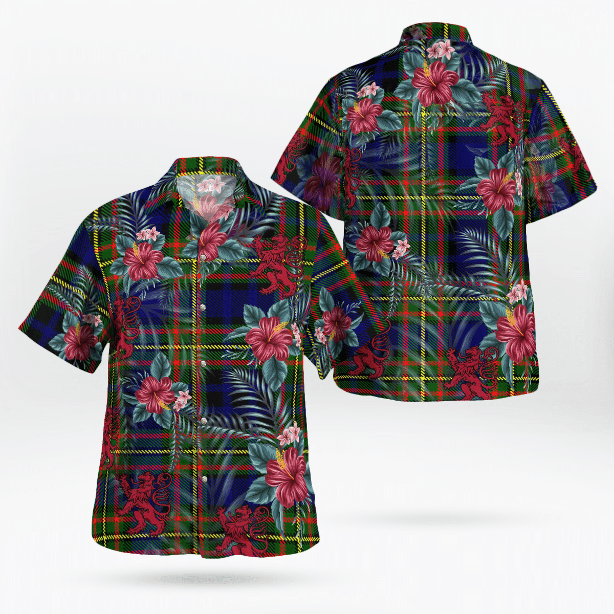 Clan Clelland Modern Tartan Scottish Lion Hawaiian Shirt SH57 Clelland Modern Tartan Tartan Hawaii Shirt   