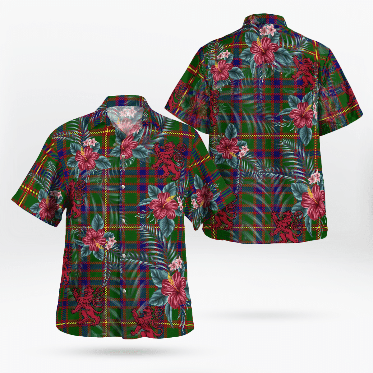 Clan Hall Tartan Scottish Lion Hawaiian Shirt XO59 Clan Hall (Hall Tartan) Tartan Hawaii Shirt   