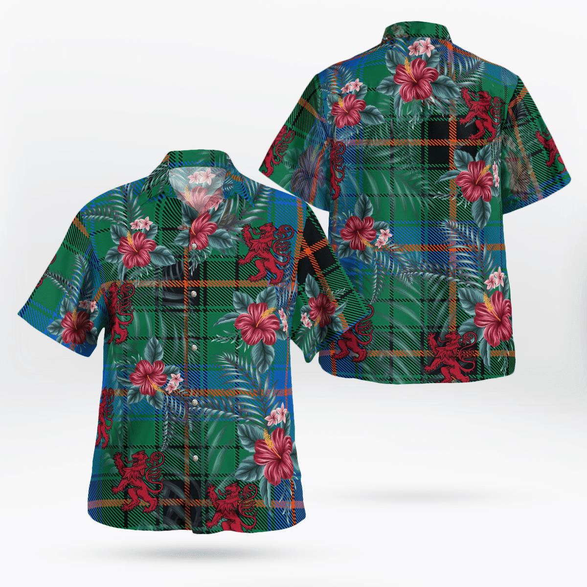 Clan Davidson Ancient Tartan Scottish Lion Hawaiian Shirt LM18 Davidson Ancient Tartan Tartan Hawaii Shirt   
