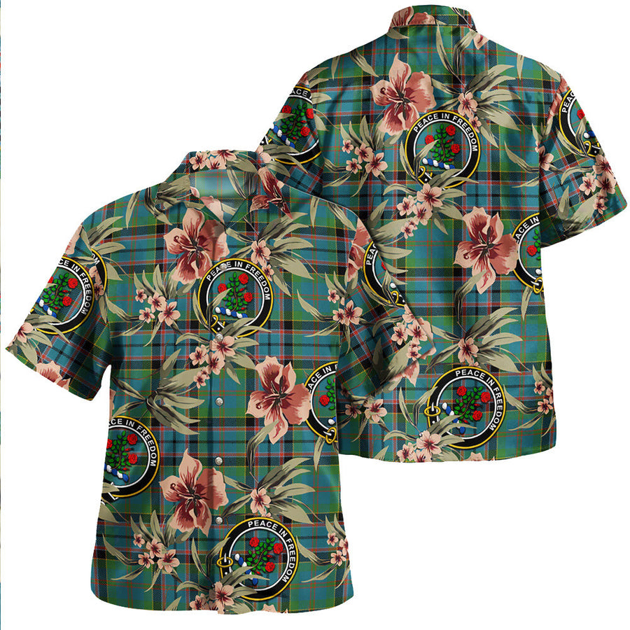 Clan Stinson (StephensonStevenson) Ancient Tartan Crest Badge Aloha Hawaiian Shirt Tropical Old Style