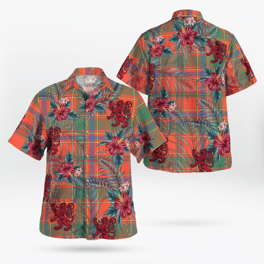 Clan Munro Ancient Tartan Scottish Lion Hawaiian Shirt FL13 Munro Ancient Tartan Tartan Hawaii Shirt   