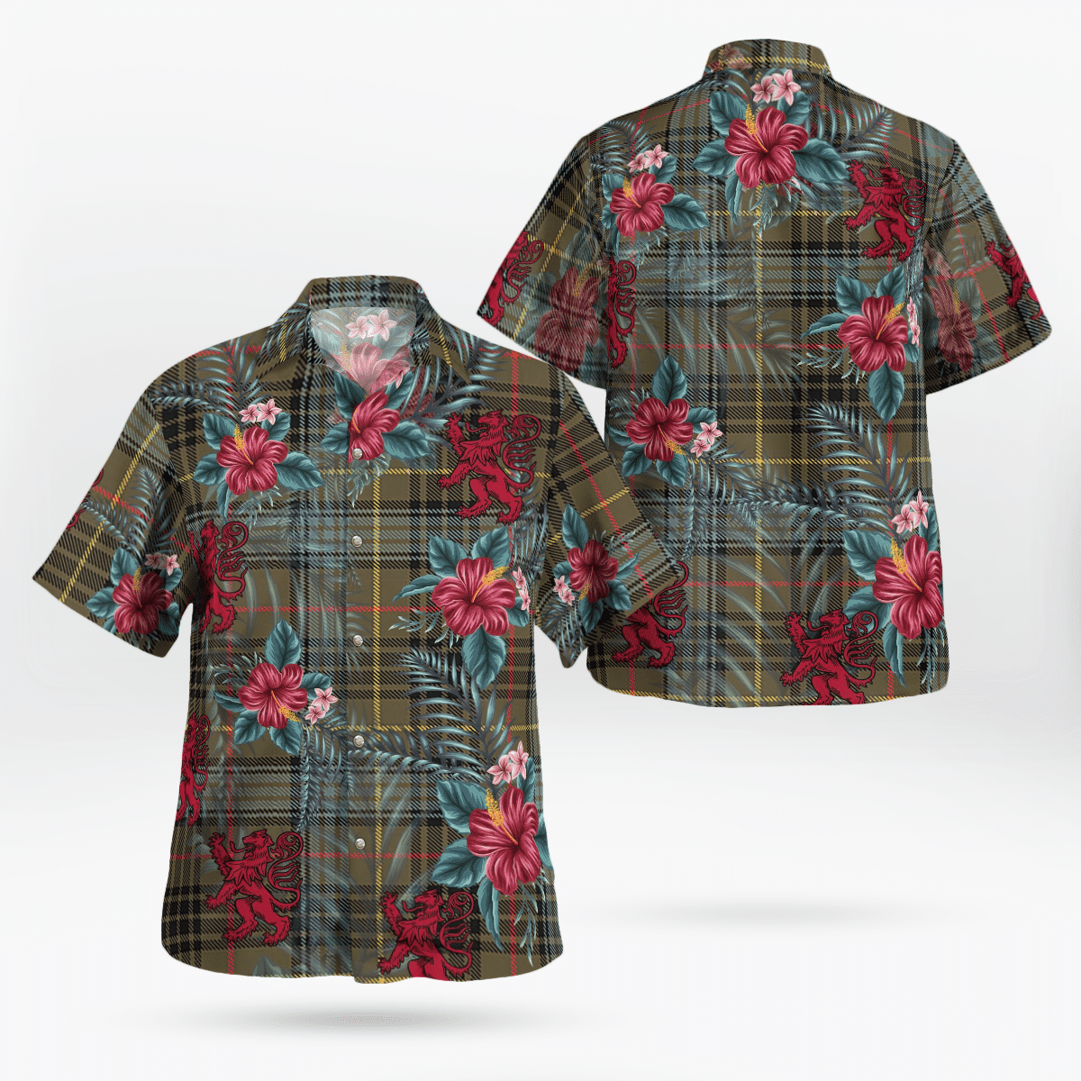 Clan Stewart Hunting Weathered Tartan Scottish Lion Hawaiian Shirt MU56 Stewart Hunting Weathered Tartan Tartan Hawaii Shirt   