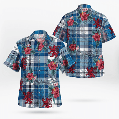 Clan Strathclyde District Tartan Scottish Lion Hawaiian Shirt