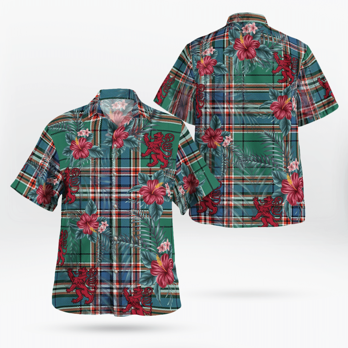 Clan MacFarlane Hunting Ancient Tartan Scottish Lion Hawaiian Shirt MI58 MacFarlane Hunting Ancient Tartan Tartan Hawaii Shirt   