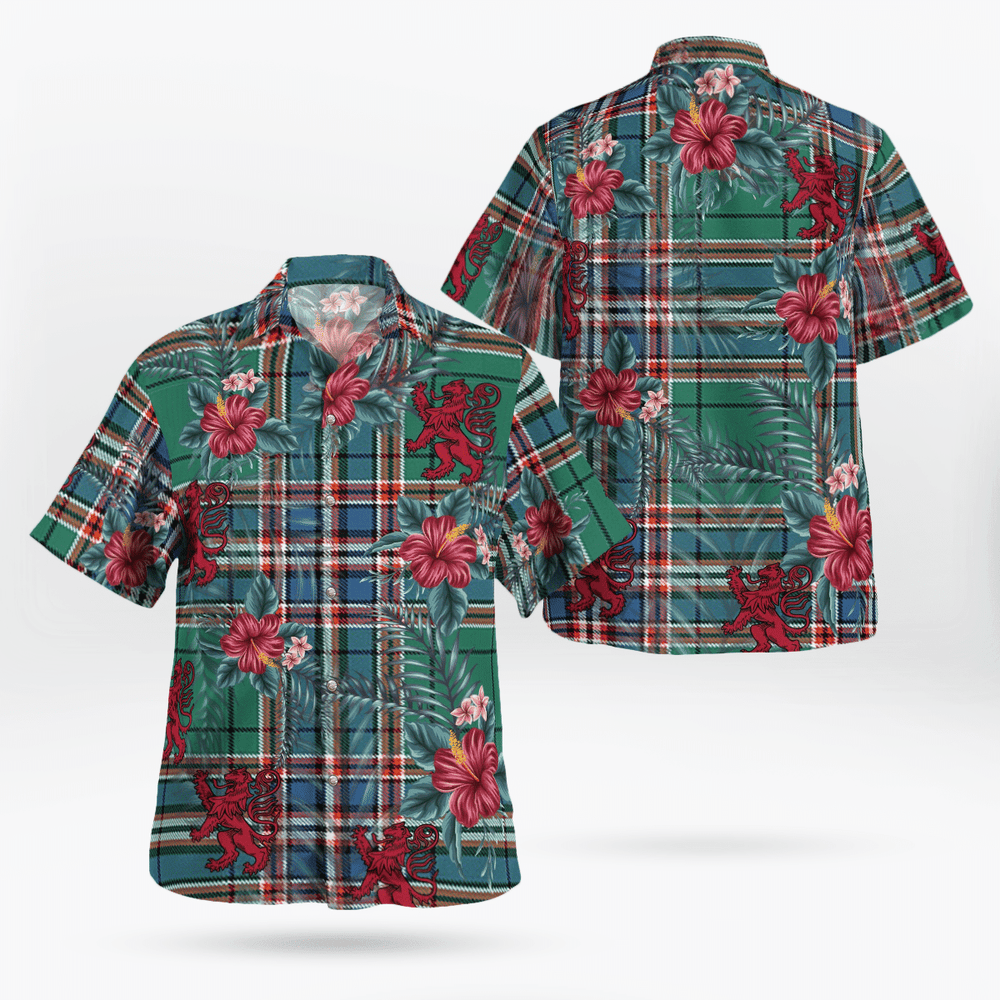 Clan MacFarlane Hunting Ancient Tartan Scottish Lion Hawaiian Shirt MI58 MacFarlane Hunting Ancient Tartan Tartan Hawaii Shirt   