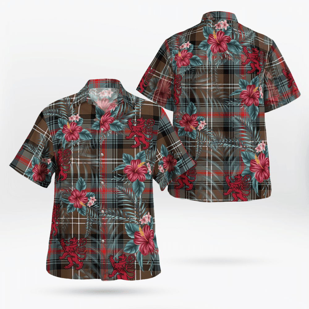 Clan Sutherland Weathered Tartan Scottish Lion Hawaiian Shirt PF83 Sutherland Weathered Tartan Tartan Hawaii Shirt   