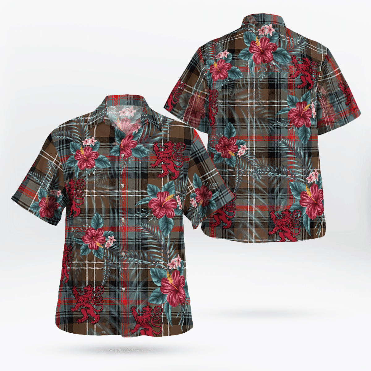Clan Sutherland Weathered Tartan Scottish Lion Hawaiian Shirt PF83 Sutherland Weathered Tartan Tartan Hawaii Shirt   