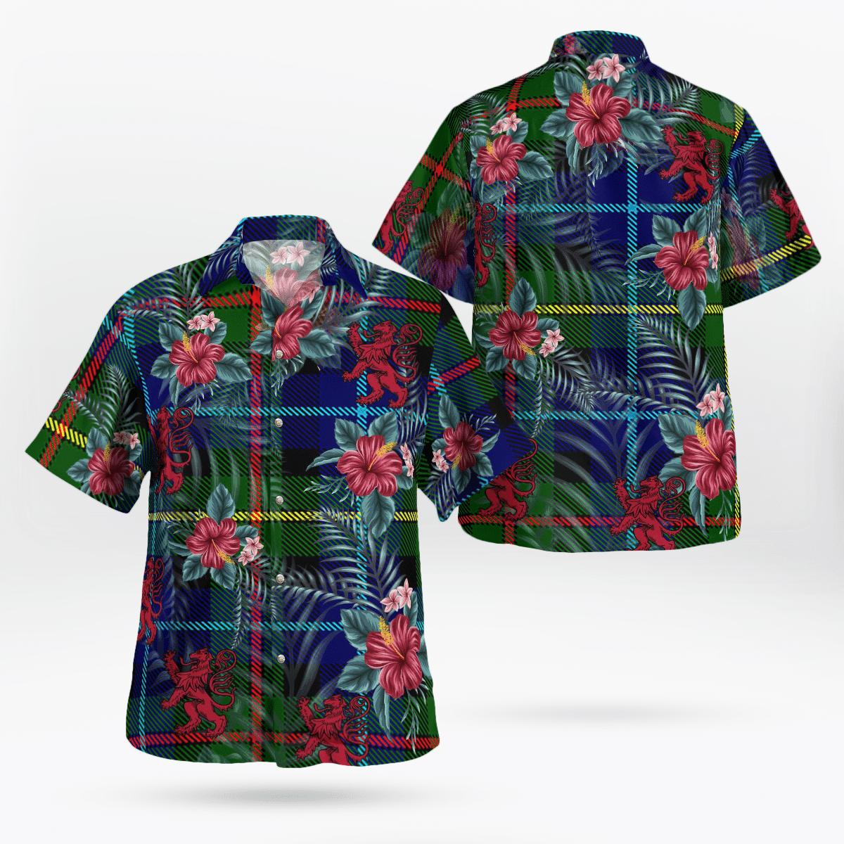 Clan Smith Modern Tartan Scottish Lion Hawaiian Shirt LN54 Smith Modern Tartan Tartan Hawaii Shirt   
