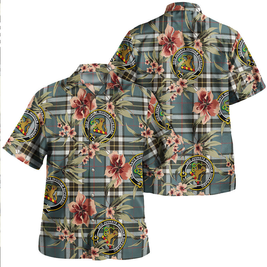 Clan Thomson Blue (MacThomas BlueThompson Dress) Weathered Tartan Crest Badge Aloha Hawaiian Shirt Tropical Old Style