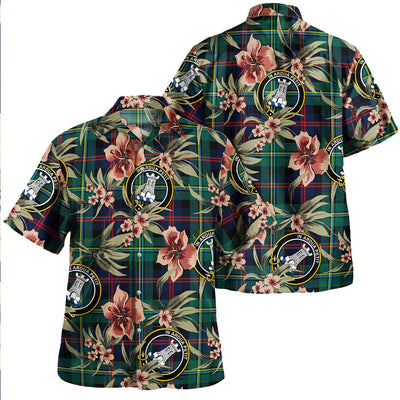Clan Malcolm Modern Tartan Crest Badge Aloha Hawaiian Shirt Tropical Old Style