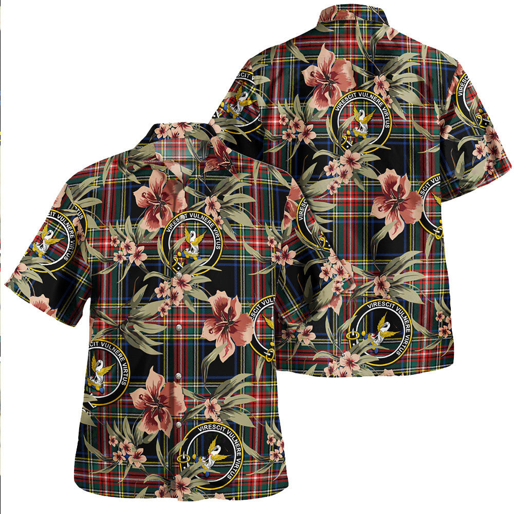 Clan Stewart Black Modern Tartan Crest Badge Aloha Hawaiian Shirt Tropical Old Style PE11 Stewart Black Modern Tartan Tartan Today   