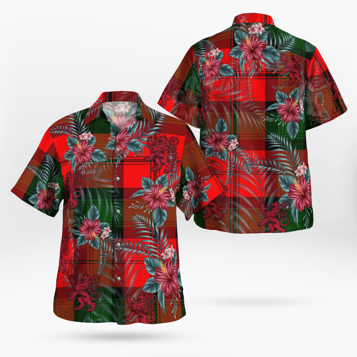 Clan Kerr Modern Tartan Scottish Lion Hawaiian Shirt RS10 Kerr Modern Tartan Tartan Hawaii Shirt   