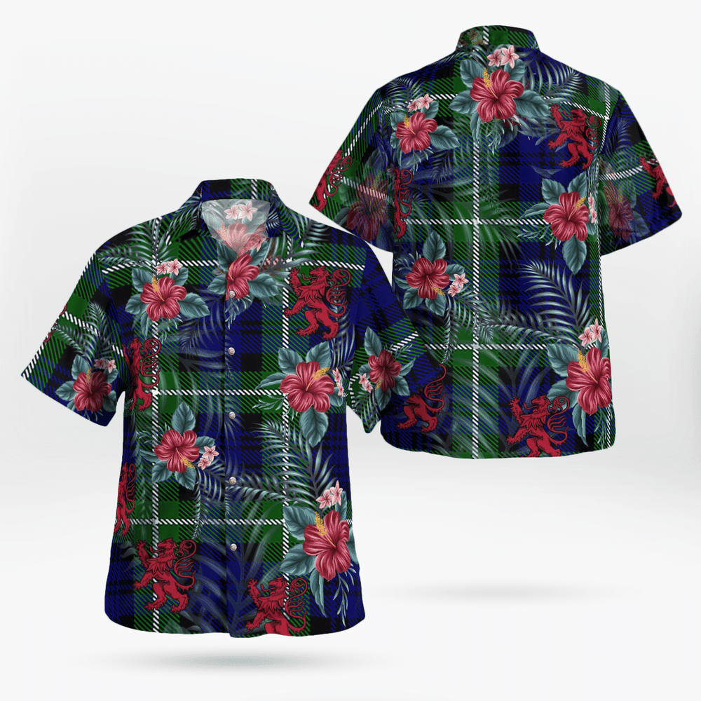 Clan Lamont Modern Tartan Scottish Lion Hawaiian Shirt PO19 Lamont Modern Tartan Tartan Hawaii Shirt   