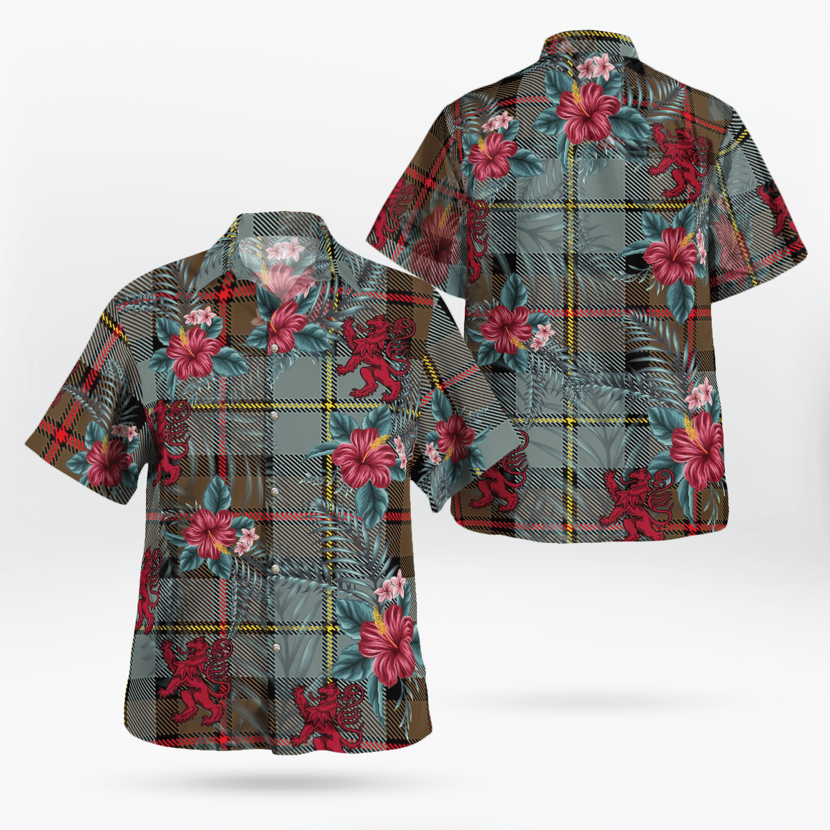 Clan MacLeod of Harris Weathered Tartan Scottish Lion Hawaiian Shirt KG49 MacLeod of Harris Weathered Tartan Tartan Hawaii Shirt   