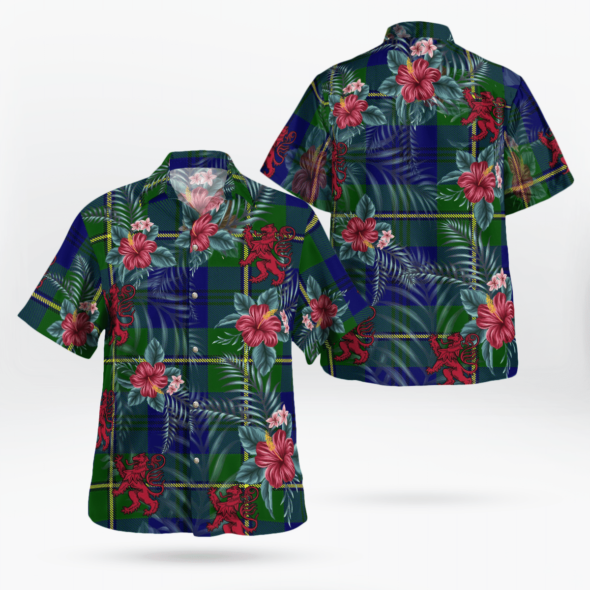 Clan Johnston Modern Tartan Scottish Lion Hawaiian Shirt GC38 Johnston Modern Tartan Tartan Hawaii Shirt   