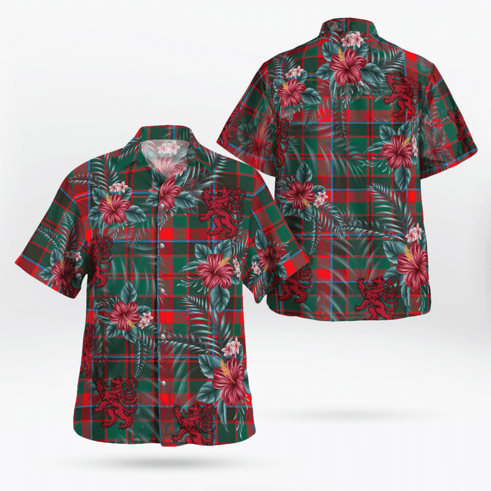 Clan Cumming Hunting Modern Tartan Scottish Lion Hawaiian Shirt TB78 Cumming Hunting Modern Tartan Tartan Hawaii Shirt   