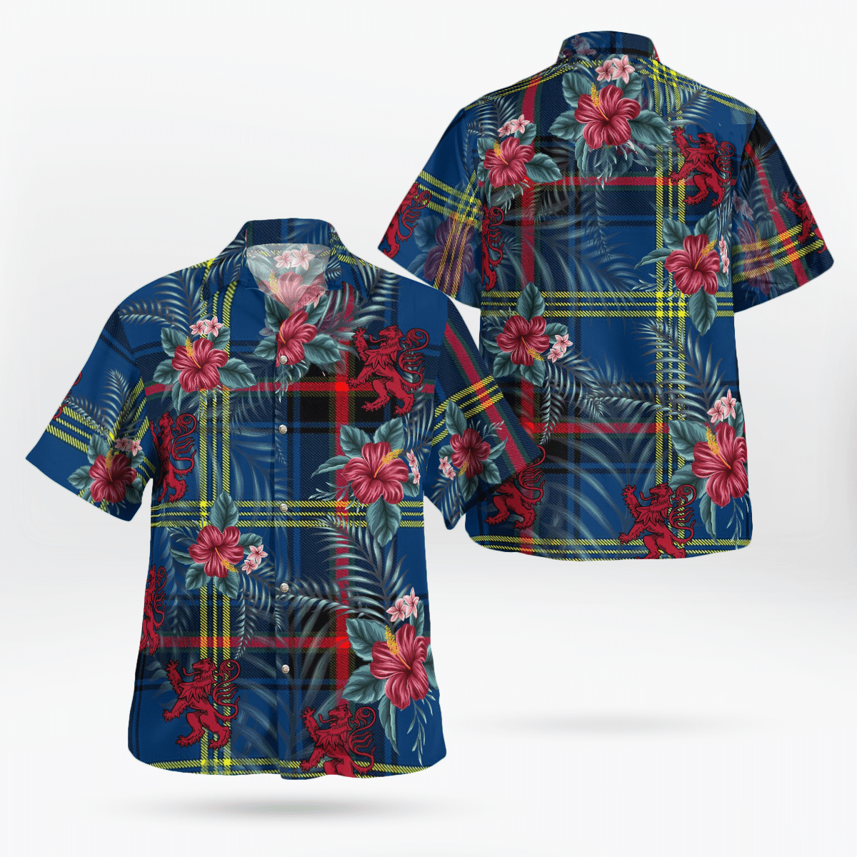 Clan Grewar Tartan Scottish Lion Hawaiian Shirt RK30 Grewar Tartan Tartan Hawaii Shirt   
