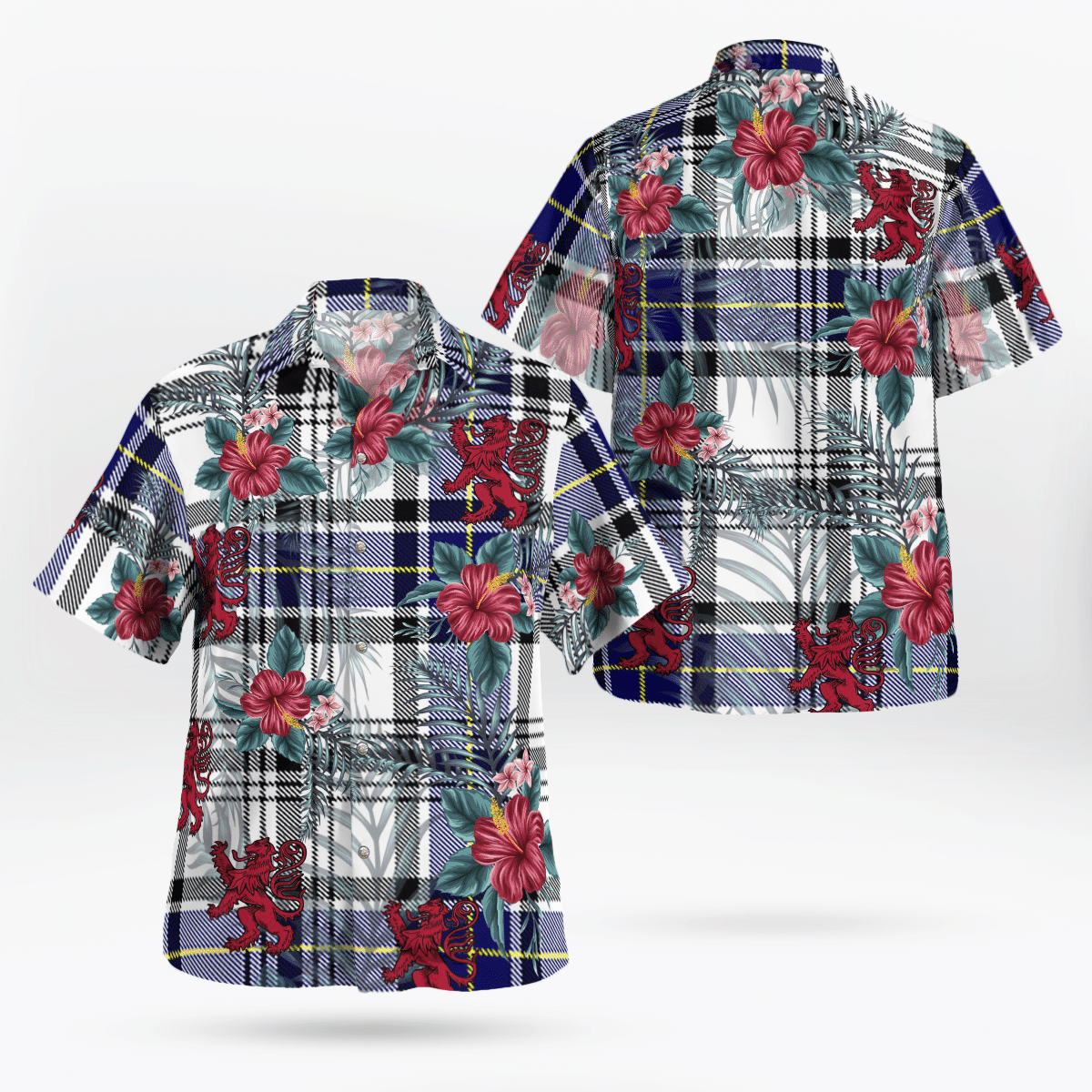 Clan Hannay Tartan Scottish Lion Hawaiian Shirt XS40 Hannay Tartan Tartan Hawaii Shirt   