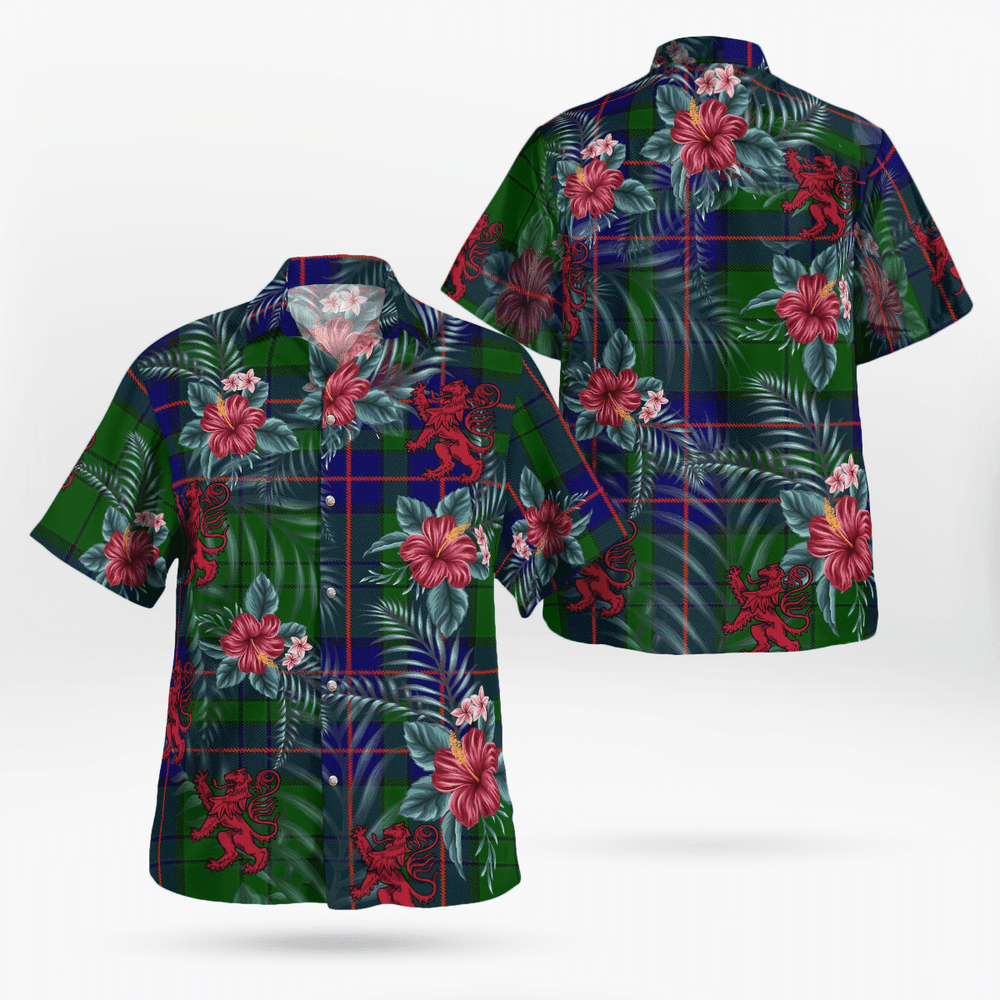 Clan Lockhart Modern Tartan Scottish Lion Hawaiian Shirt UV58 Lockhart Modern Tartan Tartan Hawaii Shirt   