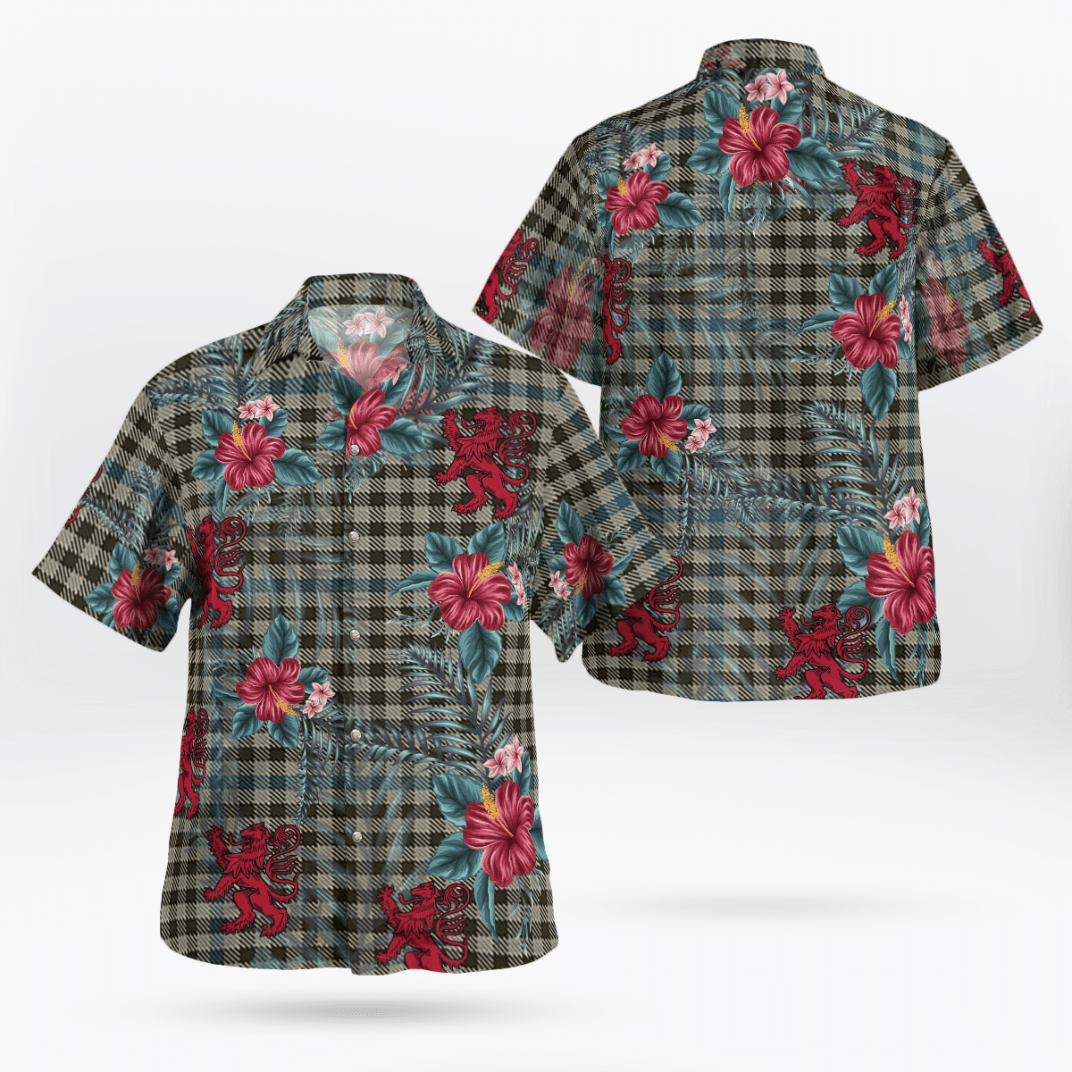 Clan Haig Check Tartan Scottish Lion Hawaiian Shirt KM46 Haig Check Tartan Tartan Hawaii Shirt   