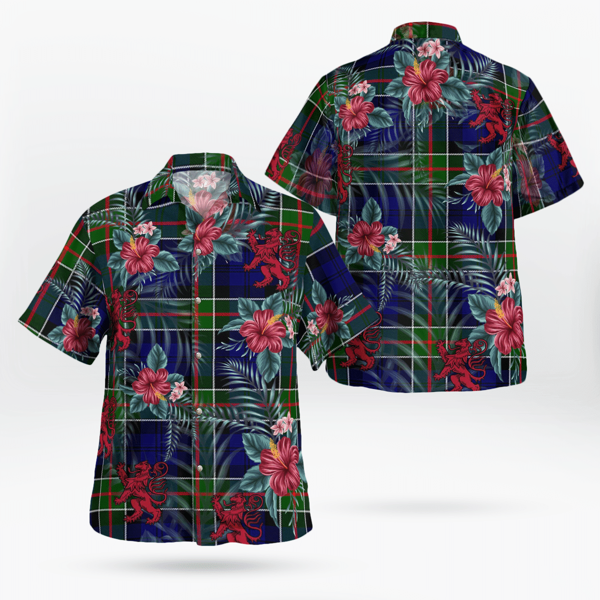 Clan Colquhoun Modern Tartan Scottish Lion Hawaiian Shirt FW75 Colquhoun Modern Tartan Tartan Hawaii Shirt   