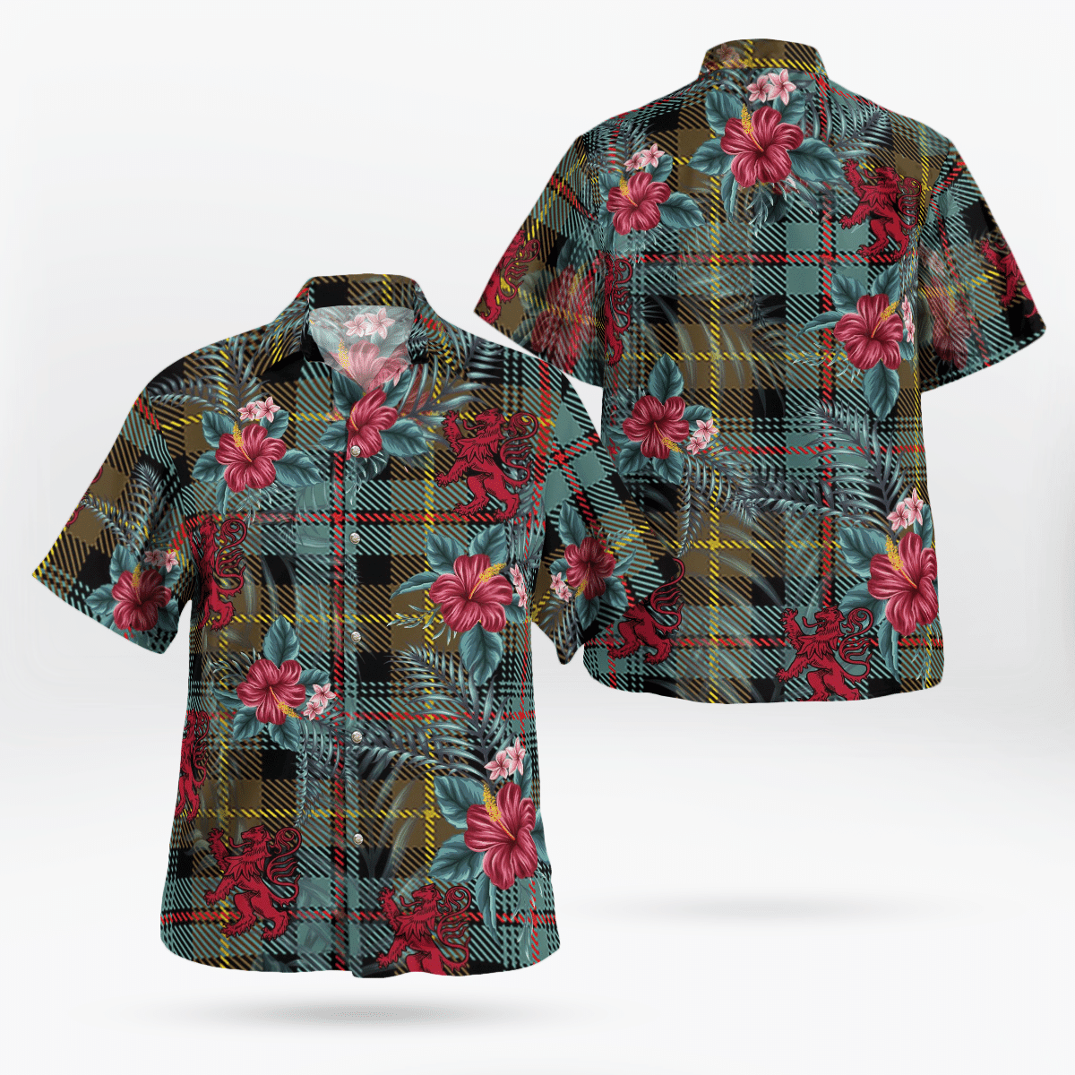 Clan Farquharson Weathered  Tartan Scottish Lion Hawaiian Shirt MS39 Farquharson Weathered Tartan Tartan Hawaii Shirt   