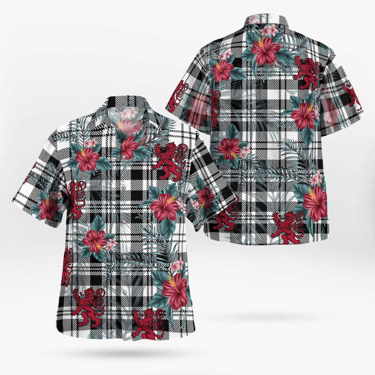 Clan Scott Black & White Modern Tartan Scottish Lion Hawaiian Shirt ZD78 Scott Black & White Modern Tartan Tartan Hawaii Shirt   