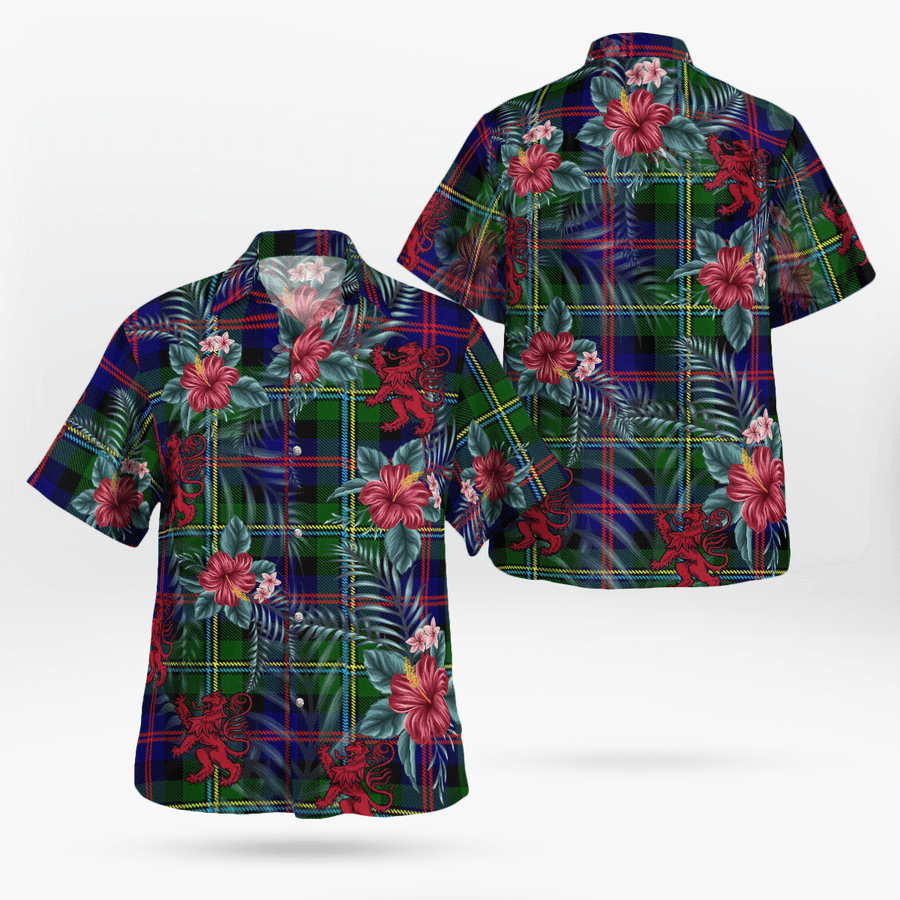 Clan Malcolm Modern Tartan Scottish Lion Hawaiian Shirt KS71 Malcolm Modern Tartan Tartan Hawaii Shirt   