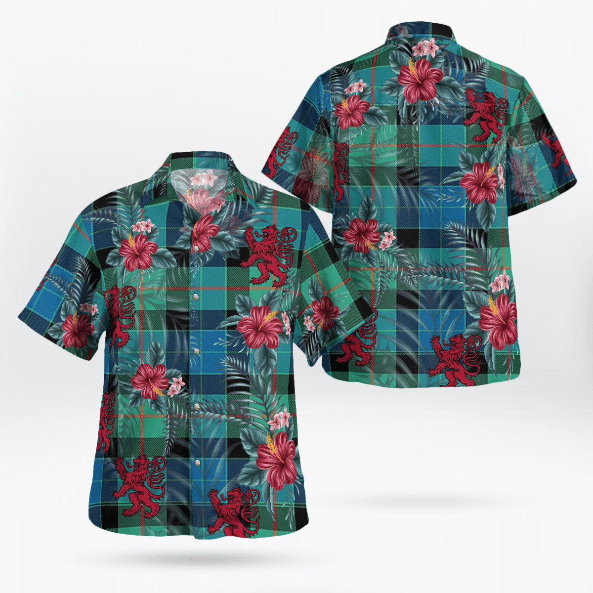 Clan Gunn Ancient Tartan Scottish Lion Hawaiian Shirt TG65 Gunn Ancient Tartan Tartan Hawaii Shirt   
