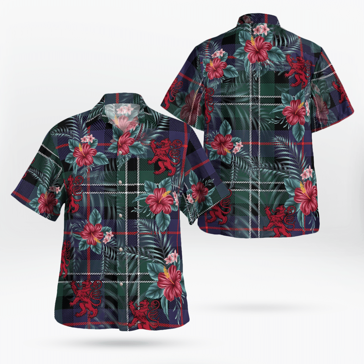 Clan Rose Hunting Modern Tartan Scottish Lion Hawaiian Shirt IP33 Rose Hunting Modern Tartan Tartan Hawaii Shirt   