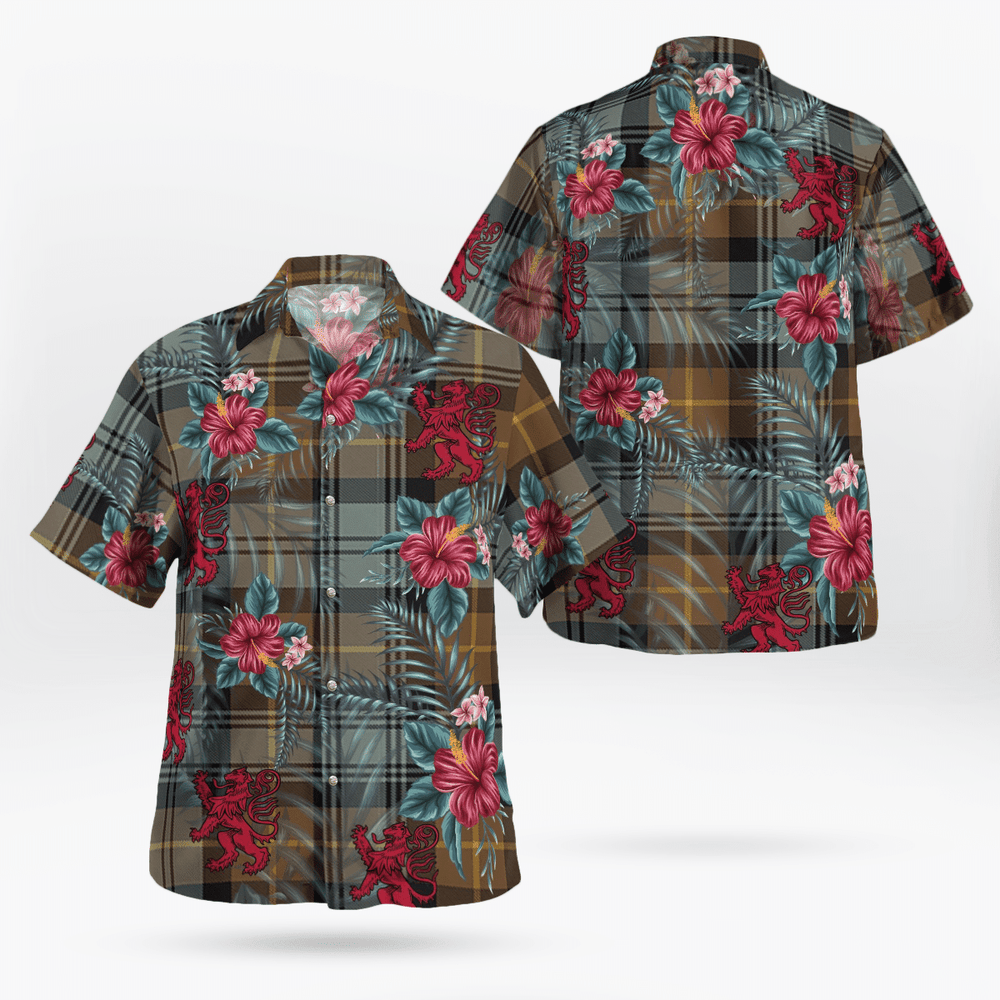 Clan Gordon Weathered Tartan Scottish Lion Hawaiian Shirt DD69 Gordon Weathered Tartan Tartan Hawaii Shirt   