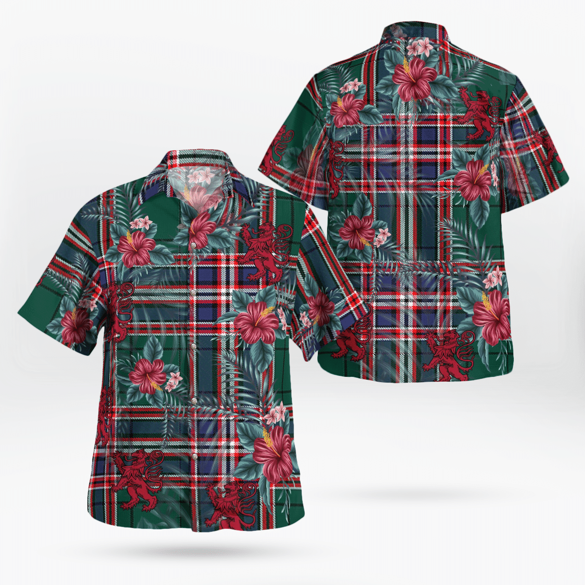 Clan MacFarlane Hunting Modern Tartan Scottish Lion Hawaiian Shirt WK65 MacFarlane Hunting Modern Tartan Tartan Hawaii Shirt   