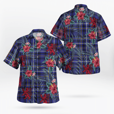 Clan Fleming Tartan Scottish Lion Hawaiian Shirt