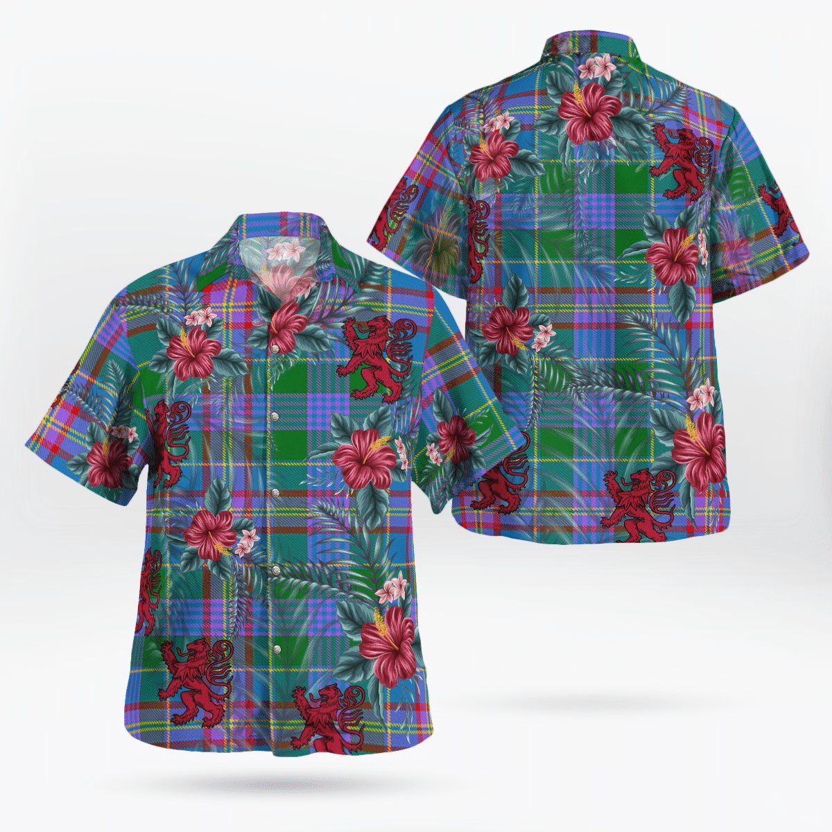 Clan Pitcairn Hunting Tartan Scottish Lion Hawaiian Shirt TN10 Pitcairn Hunting Tartan Tartan Hawaii Shirt   