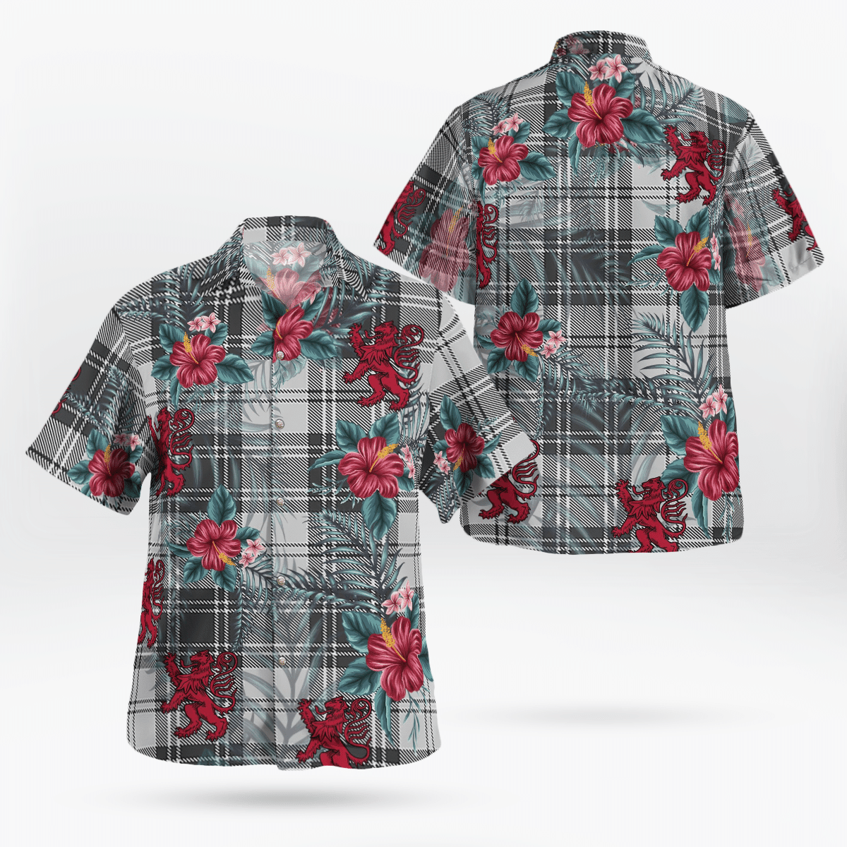 Clan Douglas Grey Modern Tartan Scottish Lion Hawaiian Shirt BI17 Douglas Grey Modern Tartan Tartan Hawaii Shirt   