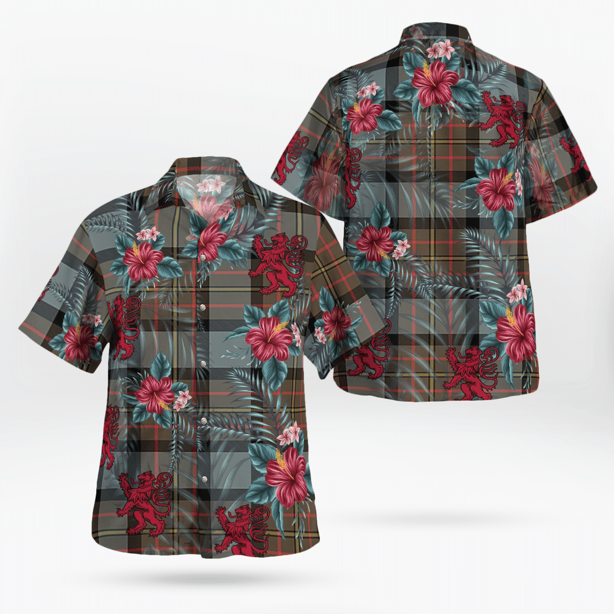 Clan MacLaren Weathered Tartan Scottish Lion Hawaiian Shirt WZ11 MacLaren Weathered Tartan Tartan Hawaii Shirt   