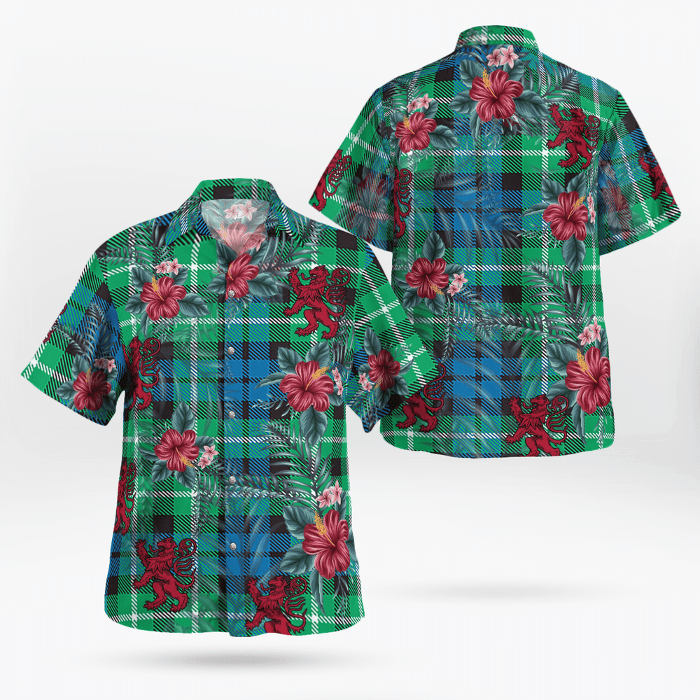 Clan Graham of Montrose Ancient Tartan Scottish Lion Hawaiian Shirt JO84 Graham of Montrose Ancient Tartan Tartan Hawaii Shirt   