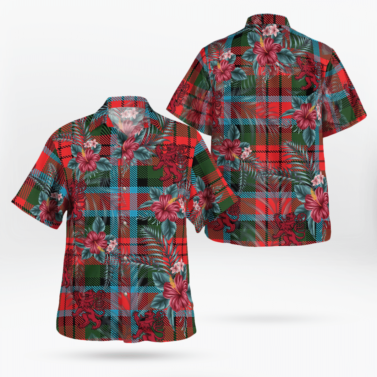 Clan MacDuff Modern Tartan Scottish Lion Hawaiian Shirt IG70 MacDuff Modern Tartan Tartan Hawaii Shirt   