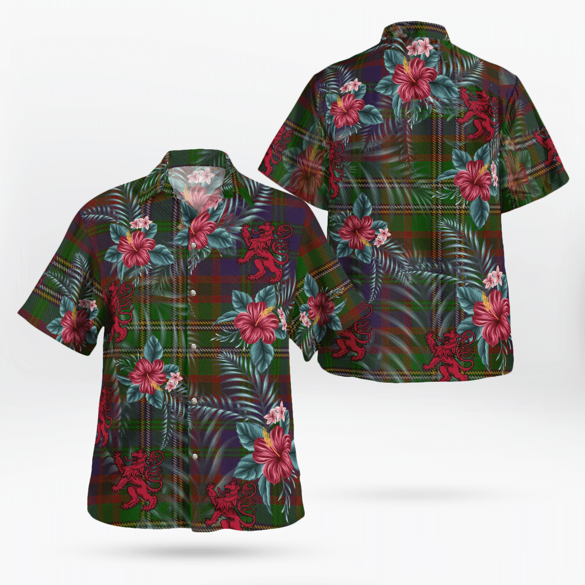 Clan Cunningham Hunting Modern Tartan Scottish Lion Hawaiian Shirt XM80 Cunningham Hunting Modern Tartan Tartan Hawaii Shirt   