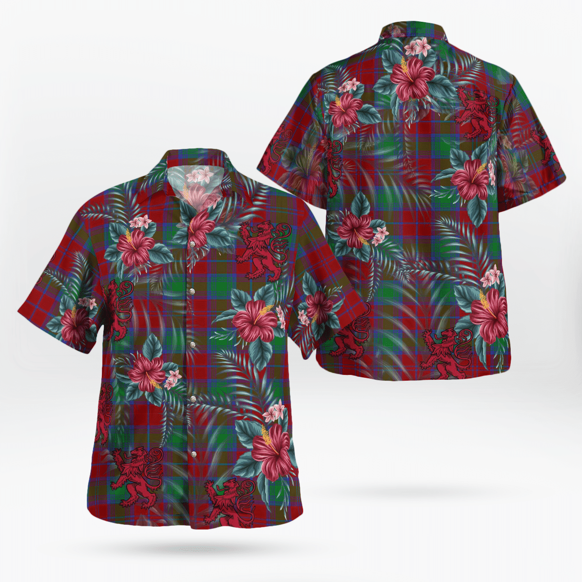 Clan Fotheringham Tartan Scottish Lion Hawaiian Shirt MK23 Fotheringham Tartan Tartan Hawaii Shirt   