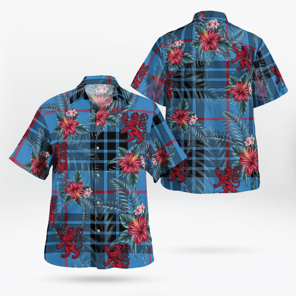 Clan MacKay Blue Tartan Scottish Lion Hawaiian Shirt IA41 MacKay Blue Tartan Tartan Hawaii Shirt   