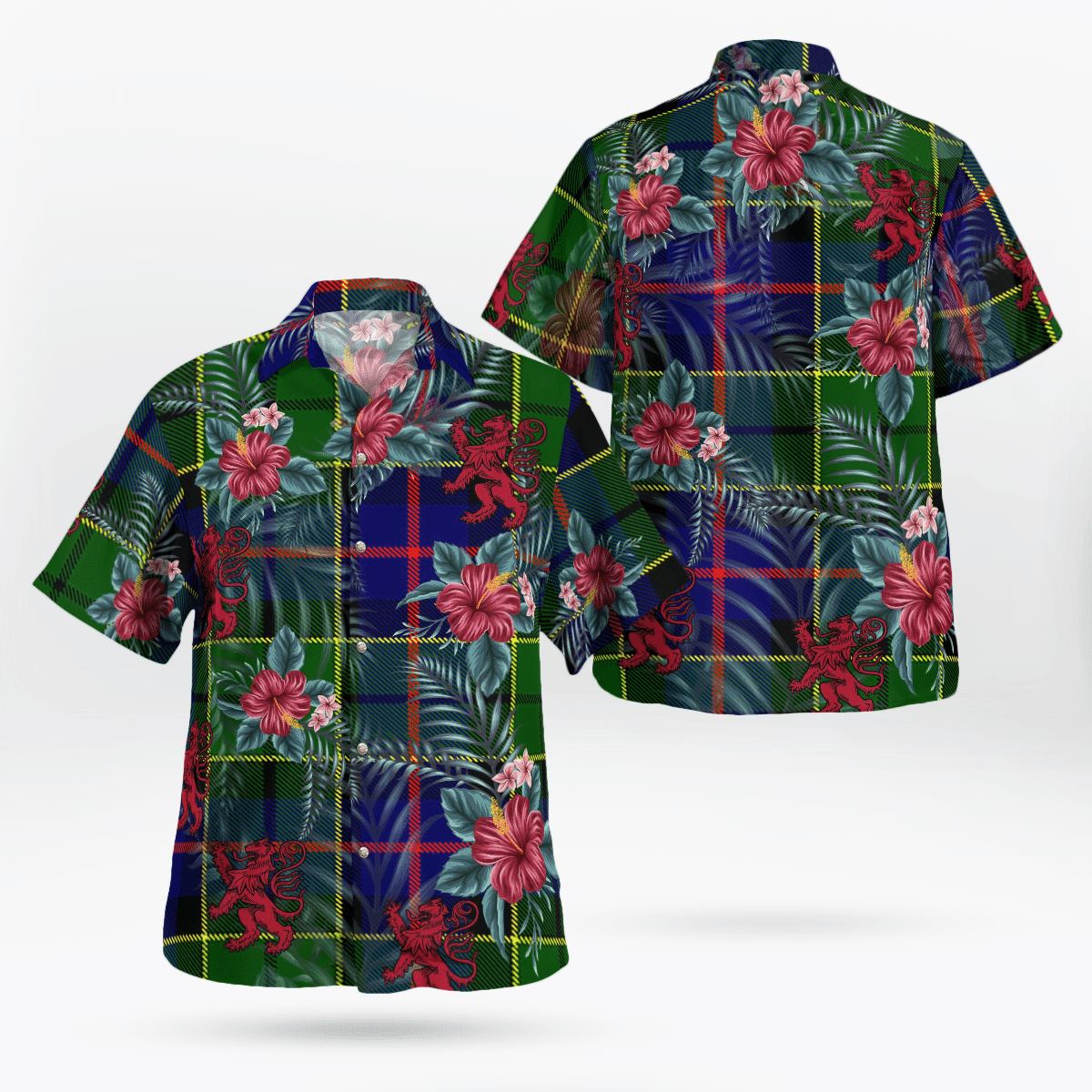 Clan Forsyth Modern Tartan Scottish Lion Hawaiian Shirt RF62 Forsyth Modern Tartan Tartan Hawaii Shirt   