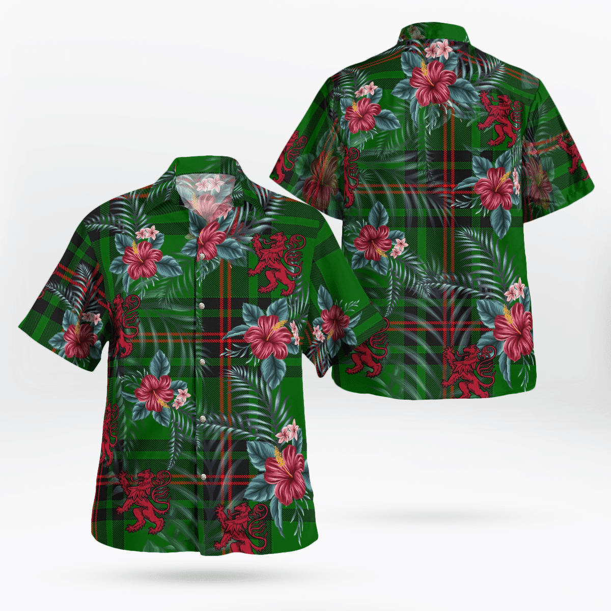 Clan Fife District Tartan Scottish Lion Hawaiian Shirt WJ77 Fife District Tartan Tartan Hawaii Shirt   