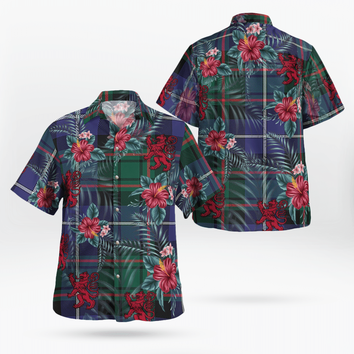 Clan MacRae Hunting Modern Tartan Scottish Lion Hawaiian Shirt KM22 MacRae Hunting Modern Tartan Tartan Hawaii Shirt   