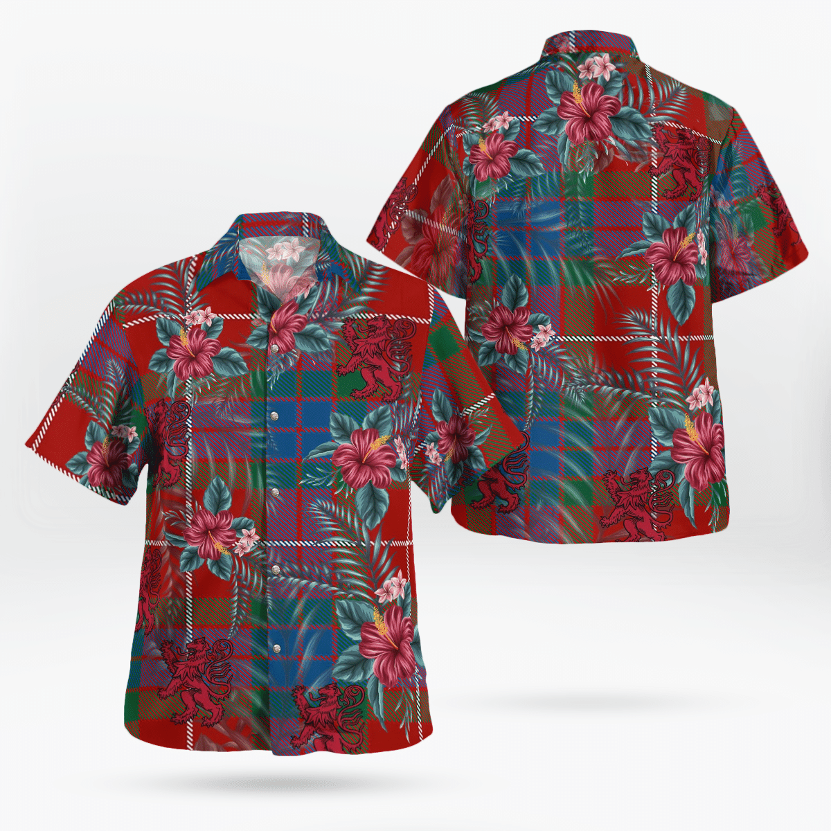 Clan Fraser Ancient Tartan Scottish Lion Hawaiian Shirt UR40 Fraser Ancient Tartan Tartan Hawaii Shirt   
