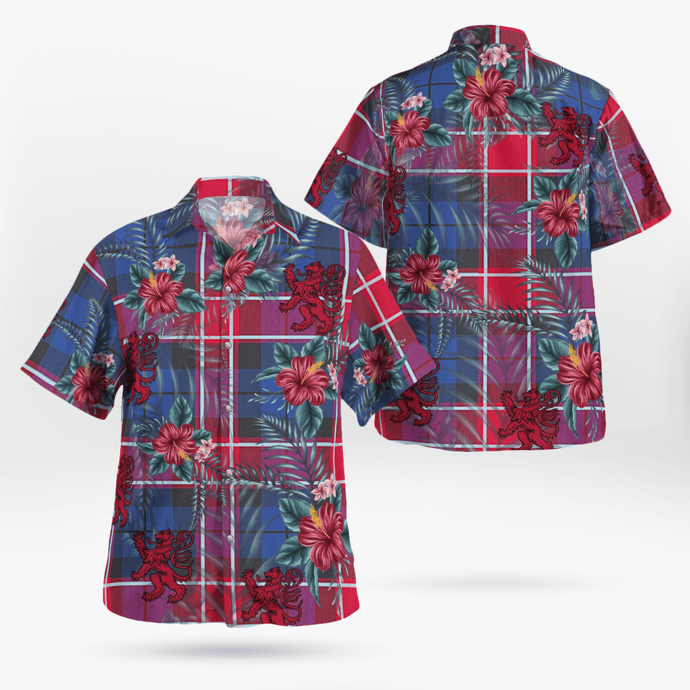 Clan Graham of Menteith Red Tartan Scottish Lion Hawaiian Shirt XW77 Graham of Menteith Red Tartan Tartan Hawaii Shirt   