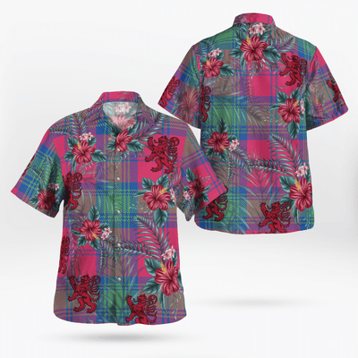 Clan Lindsay Ancient Tartan Scottish Lion Hawaiian Shirt EW59